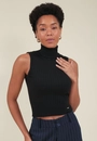 Blusa Tricô Canelado Sem Manga Gola Alta