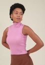 Blusa Tricô Canelado Sem Manga Gola Alta