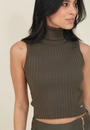 Blusa Tricô Canelado Sem Manga Gola Alta