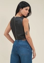 Cropped Pu Decote V E Zíper Costas