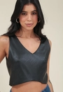 Cropped Pu Decote V E Zíper Costas