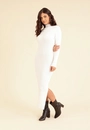 Vestido Tricô Midi Manga Longa Gola Alta