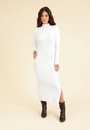 Vestido Tricô Midi Manga Longa Gola Alta