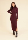 Vestido Tricô Midi Manga Longa Gola Alta