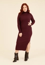 Vestido Tricô Midi Manga Longa Gola Alta