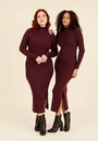 Vestido Tricô Midi Manga Longa Gola Alta