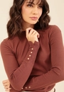 Blusa Tricô Manga Longa Com Botões Punho