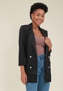 Blazer Em Alfaiataria Manga 7/8 E Botões