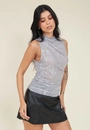 Blusa Em Tule Foil Sem Manga E Franzido Lateral