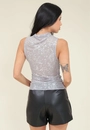 Blusa Em Tule Foil Sem Manga E Franzido Lateral