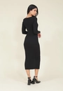 Vestido Midi Tricô Manga Longa Decote V Fenda