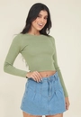 Blusa Cropped Em Tricô Manga Longa Básica