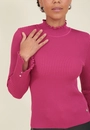 Blusa Tricô Canelado Gola Alta Barra Frufru