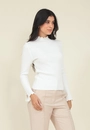 Blusa Tricô Canelado Gola Alta Barra Frufru