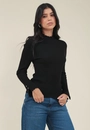 Blusa Tricô Canelado Gola Alta Barra Frufru