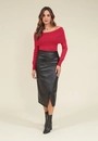Saia Midi Em Pu Com Transpasse E Franzido Lateral