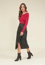Saia Midi Em Pu Com Transpasse E Franzido Lateral