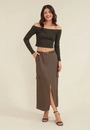 Saia Midi Em Alfaiataria Viscose Twill Com Fenda E Bolsos Laterais