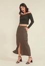Saia Midi Em Alfaiataria Viscose Twill Com Fenda E Bolsos Laterais