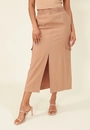 Saia Midi Em Alfaiataria Viscose Twill Com Fenda E Bolsos Laterais