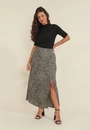 Saia Viscose Midi Fenda Frontal Animal Print Green