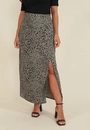 Saia Viscose Midi Fenda Frontal Animal Print Green