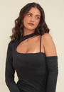 Vestido Em Malha Com Manga Longa E Decote Vazado