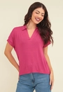 Blusa Malha Tricô Manga Curta Gola Polo