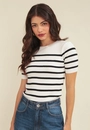 Blusa Tricô Manga Curta Listrado