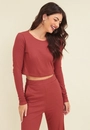 Blusa Cropped Canelado Manga Longa
