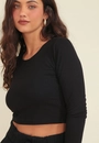 Blusa Cropped Canelado Manga Longa