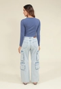 Calça Jeans Reta Com Bolsos Cargo