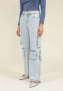 Calça Jeans Reta Com Bolsos Cargo