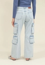 Calça Jeans Reta Com Bolsos Cargo