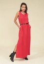 Vestido Viscolinho Longo Sem Manga Com Cinto