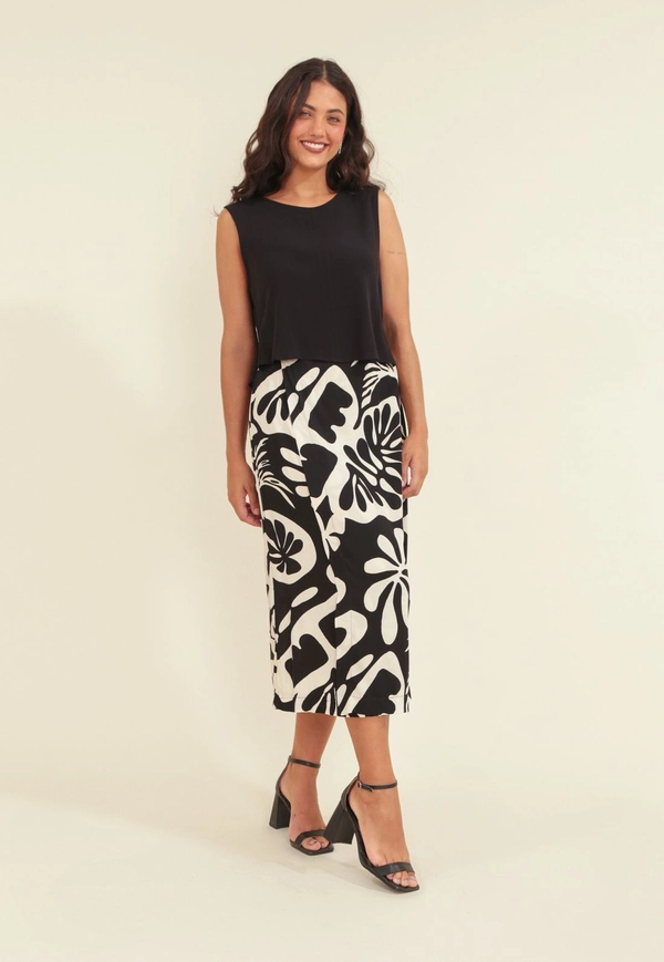 Saia Midi Em Viscose Floral Orgânico