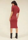 Vestido Midi Canelado Manga Curta Gola Alta