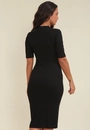 Vestido Midi Canelado Manga Curta Gola Alta
