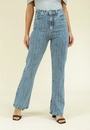 Calça Jeans Reta Com Strass Em Linhas