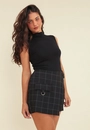 Short Saia Crepe Xadrez  Com Lapela Lateral