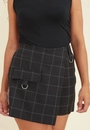 Short Saia Crepe Xadrez  Com Lapela Lateral