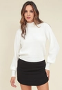 Blusa Tricô Gola Alta E Manga Bufante