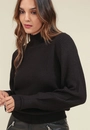 Blusa Tricô Gola Alta E Manga Bufante