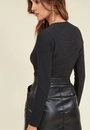 Body Malha Lurex Manga Longa Busto Torcido