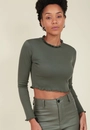 Blusa Cropped Manga Longa Frufru