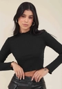 Blusa Cropped Manga Longa Frufru
