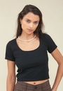Blusa Ribana Canelada Manga Curta Decote U