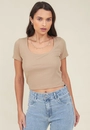 Blusa Ribana Canelada Manga Curta Decote U