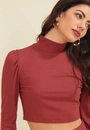 Blusa Malha Canelada Cropped Gola Alta