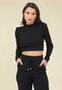 Blusa Malha Canelada Cropped Gola Alta
